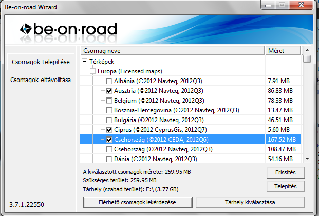 Ez után már csak ki kell választania a telepíteni kívánt térképeket, majd a Telepítés gombra kattintania. 16.