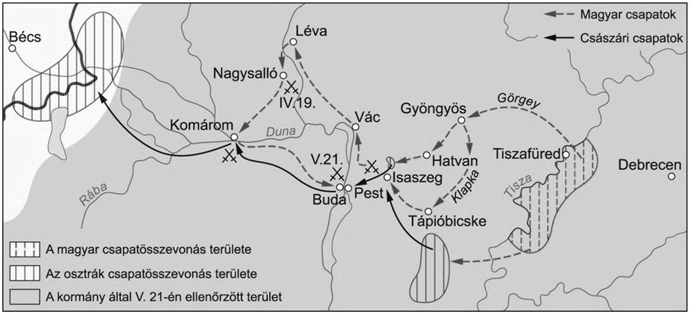 7. A feladat az 1848/49. évi magyar szabadságharccal kapcsolatos. Oldja meg a feladatokat a térképvázlat és ismeretei segítségével!