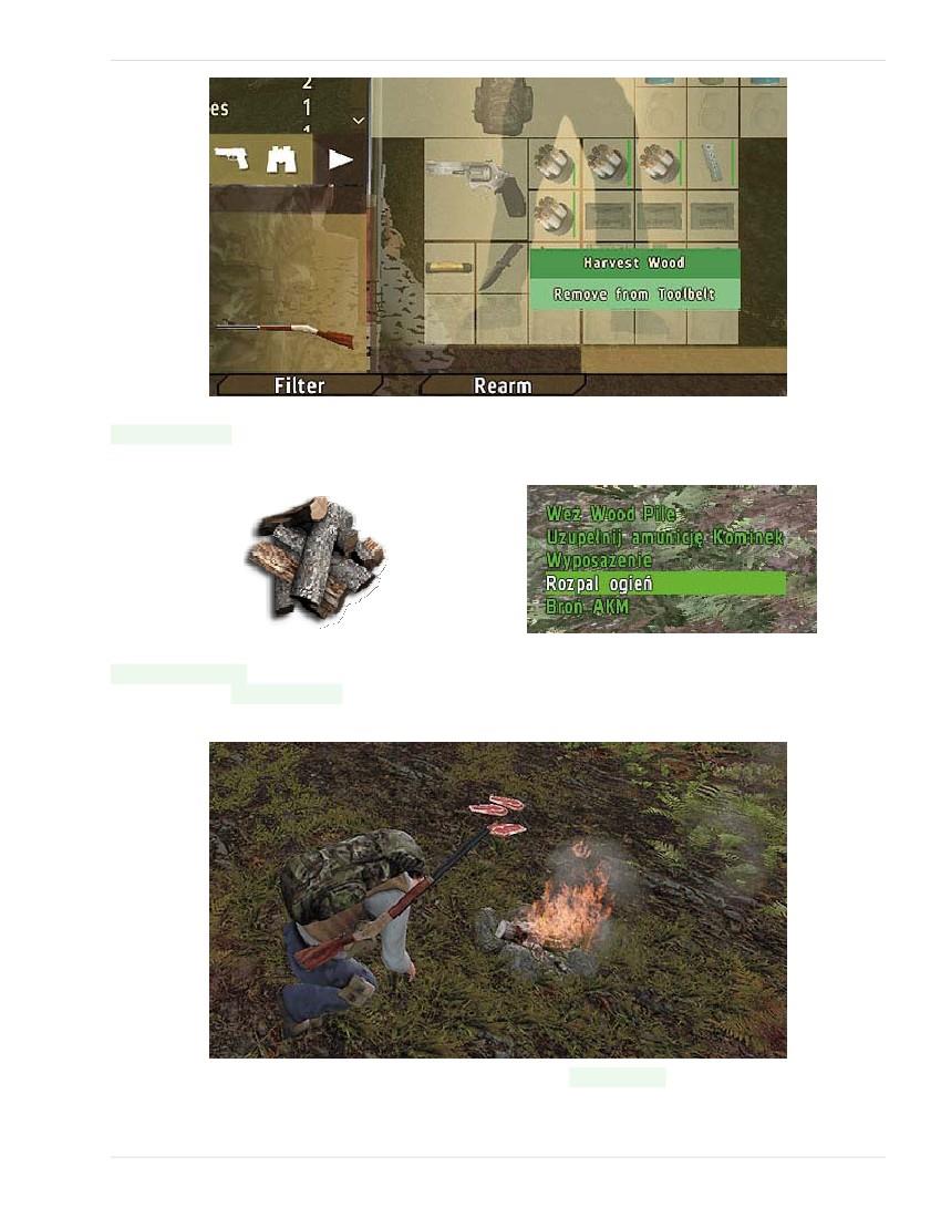 DayZ Game Guide 38 / 119 Ezután keress egy fát és az eszköztárban jobb egérgomb segítségével nyomd meg a Harvest Wood gombot a fejszén, hogy fát szerezz. Egy rakás fa fog megjelnni a felszrelésedben.