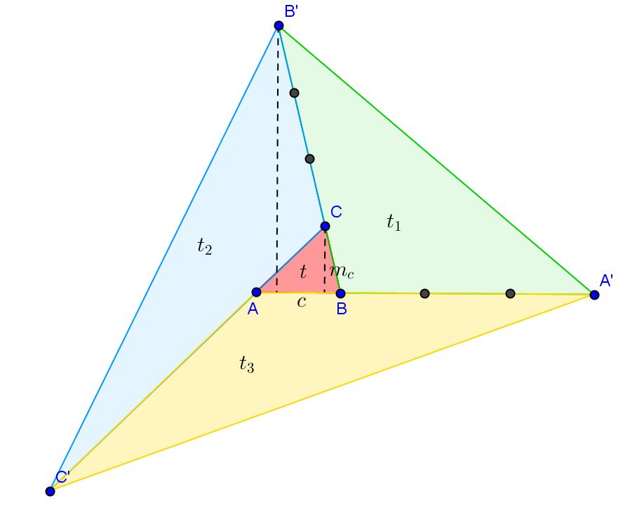 Az EOC negyedkör területe T = x + y + z + t = x + y + z + t, ezért az OBD körcikk