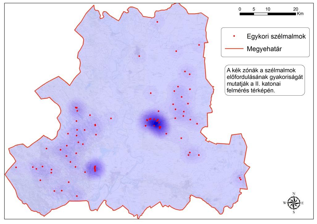 Egykori szélmalmok sűrűség térképe II.
