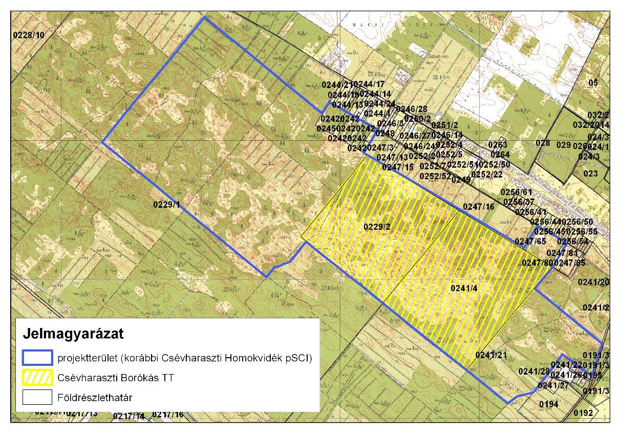 Az érintett csévharaszti helyrajzi számok listája az 3. sz táblázatban olvasható. A projektterület helyrajzi számos térképét lásd a 3. ábrán. 1.7. Tervezési és egyéb előírások 3.