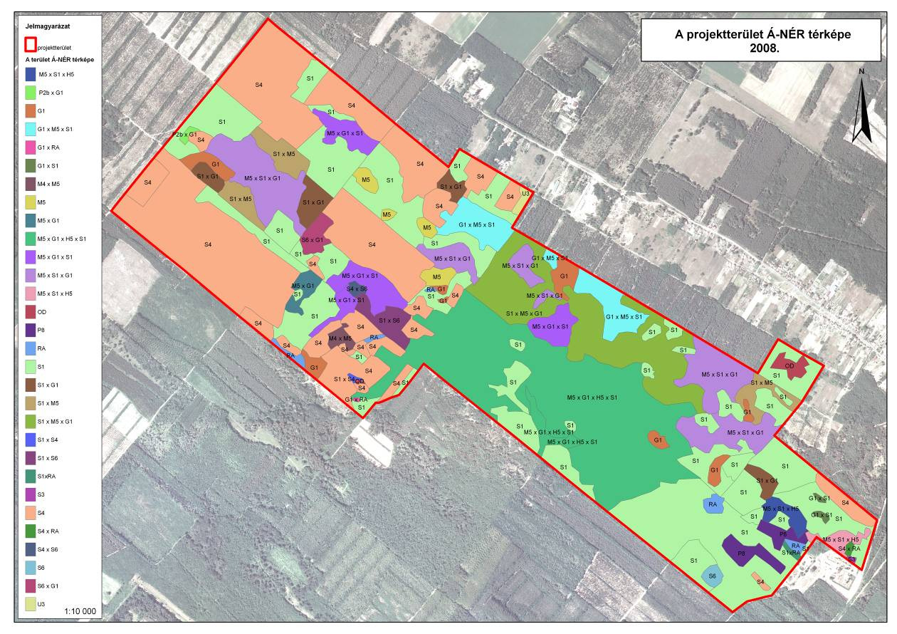 3.3. Élőhelytípusok: a tervezési területen a fő élőhelytípusok megjelenítése A projektterületre 2008-ban elkészített Á-NÉR térkép nagyobb verzióját lásd az 5. sz. mellékletben!