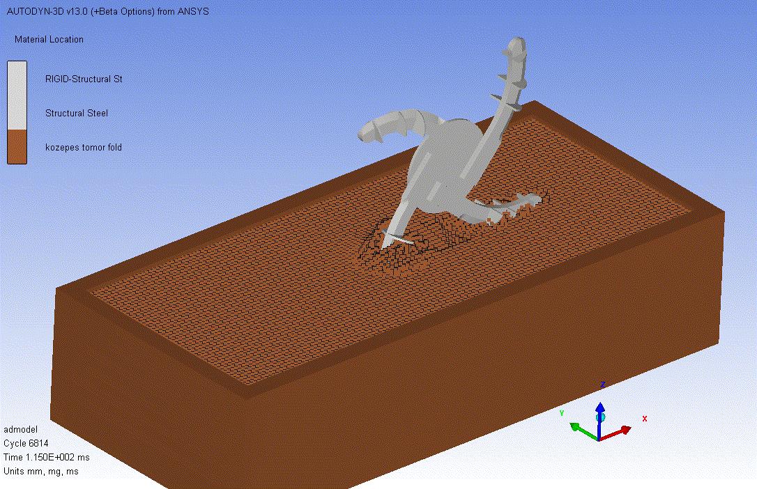 Anyag és módszer A geometria előkészítésének fázisában először az Ansys program DesignModeler moduljában kialakítottuk a szerszámot körülvevő talaj modelljét.