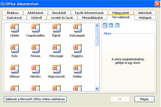 4. ábra Start/Minden program/új Office dokumentumok/tervsablonok regiszterfül ablaka A Bemutatók lapot