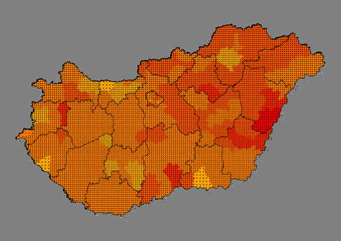 A magyar lakosság keringési rendszeri betegségek miatt bekövetkező napi halálozásának (hőhullám időszakán kívüli, nyári) országos szinttől való