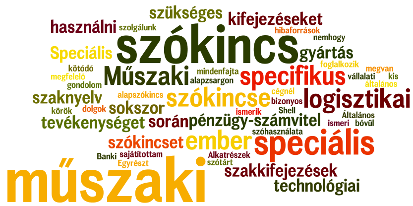 mérnöki speciális szókincset. Az említett speciális szókincs jellege a vállalati profilnak illetve a munkakörben szükségesnek ítélt szóhasználatnak megfelelő.