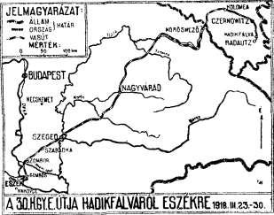 232 Czemovitz, Körösmező, Nagyvárad, Szeged, Szabadka, Zombor s Eszék az útvonalunk. Végig az országúton. A forrón szeretett, vérrel védett, áldott magyar földön. 21. ezámú vázlat 30.