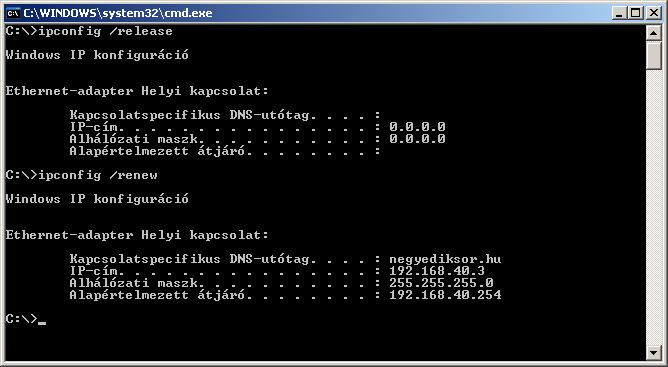 IP cím felszabadítás: ipconfig