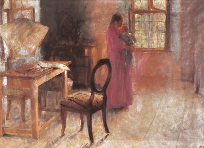 Pár hónappal később festi meg, ugyancsak feleségéről a Pirosruhás nő című képet, ami szintén Felesége arcképe (Pirosruhás nő), első gyermekük várása idején ábrázolja 1897 (V.