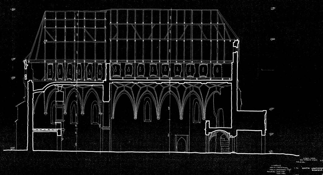 historic roof structures 1. 1. ábra: A templom hosszmetszeti felmérése 1963-ból (V. DRĂGUŞ, A. CORVĂTESCU, S. NEGOESCU).