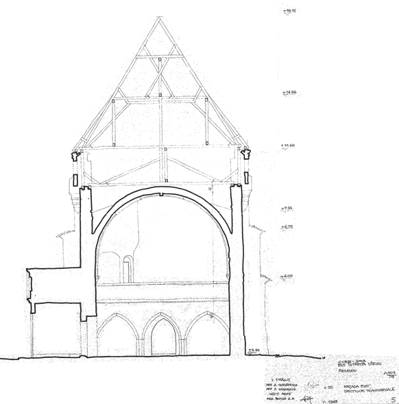 köszönhetően jutottak hozzá. Figure 1. The longitudinal section survey of the church dated to 1963 V. DRĂGUȚ, A. CORVĂTESCU, S. NEGOESCU.