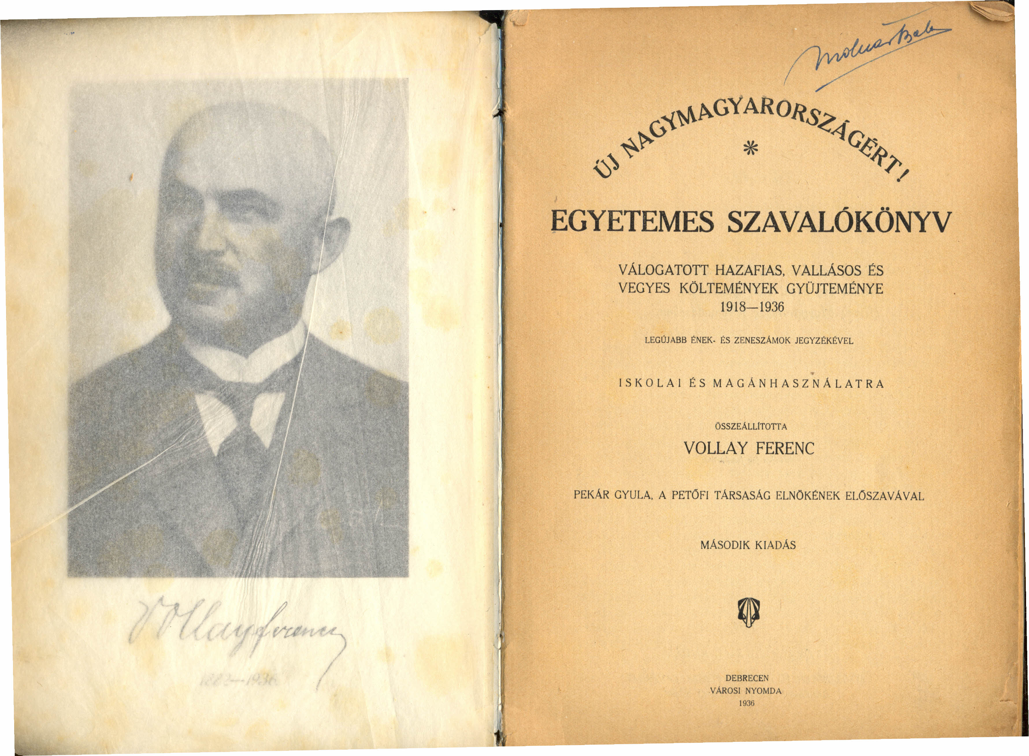 ~.jp :{~~GYARORS<. ~~G * 40~ ~\ ~~/ EGYETEMES SZAVALÚKÖNYV VÁLOGATOTT HAZAFIAS, VALLÁSOS ÉS VEGYES KÖLTEMÉNYEK GYÜJTEMÉNYE 1918-1936 LEGÚJABB f:nek.