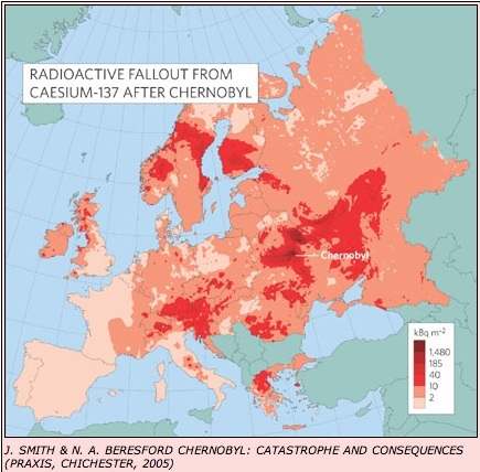 2. ábra. A Csernobil utáni 137 Cs szennyezés kiterjedése (Praxis, 2005) A csernobili balesetet követıen a radiológiai állapotot elsısorban a 137 Cs határozta meg.