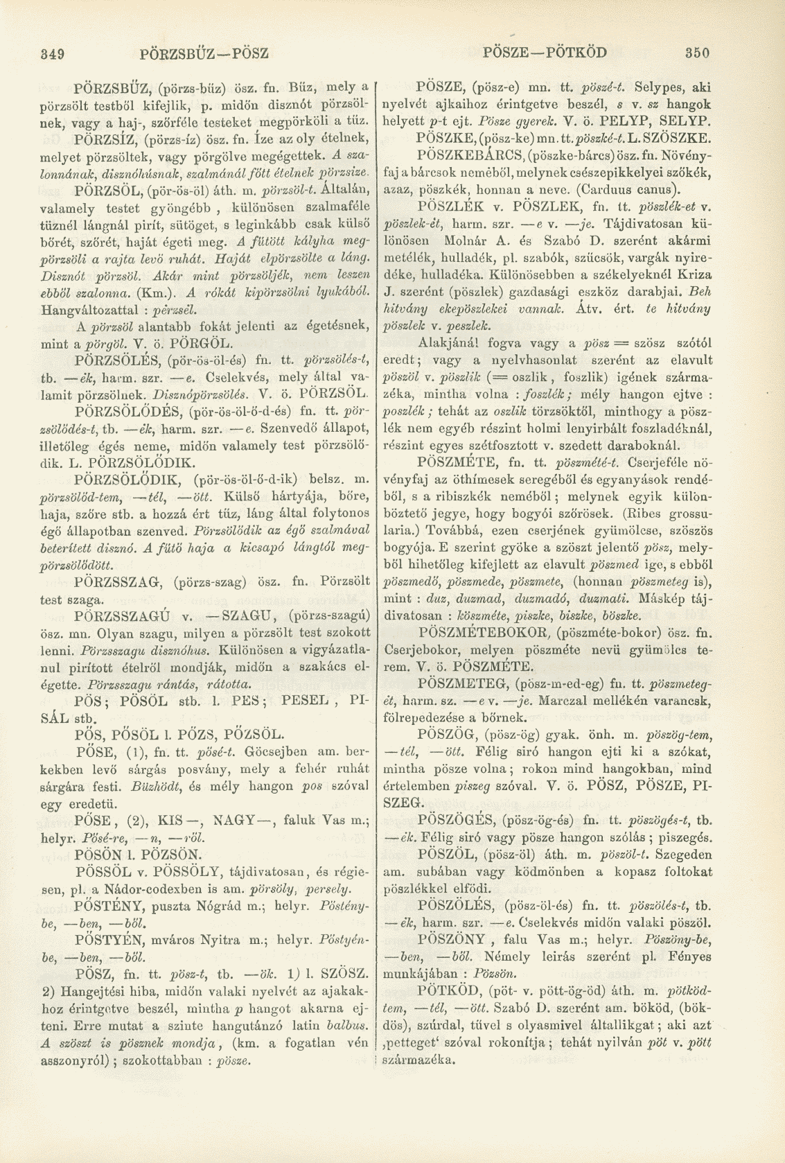 349 PÖEZSBÜZ PÖSZ PÖSZE PÖTKÖD 350 PÖEZSBÜZ, (pörzs-büz) ösz. fn. Büz, mely a porzsolt testből kifej lik, p. midőn disznót porzsolnék, vagy a haj-, szőrféle testeket megpörköli a tűz.