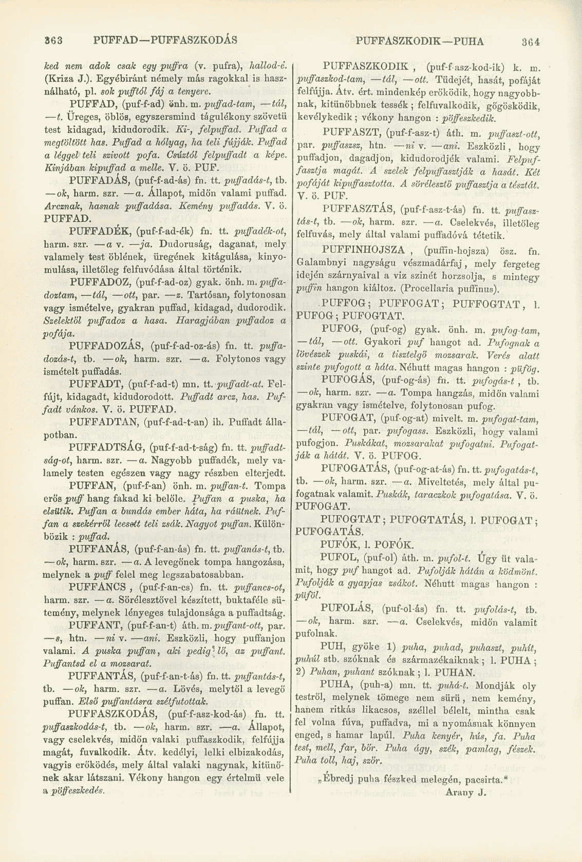 363 PUFFAD PÜPFASZKODÁS PUFFASZKODIK PUHA 364 ked nem adok csak egy puffra (v. pufra), hallod-é. (Kriza J.). Egyébiránt némely más ragokkal is használható, pl. sok pufftól fáj a tenyere.
