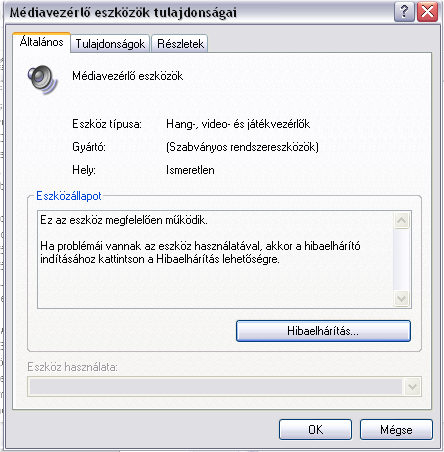 Ha az eszközöd hibásan működik, akkor itt rövid leírást találsz róla. Látod, a Hibaelhárítás gombot? Arra kell kattintanod, hogy a Windows segítsen megoldani a problémát.