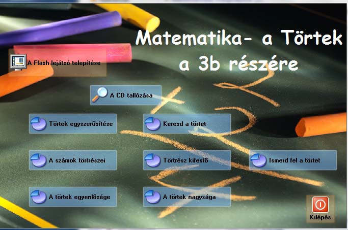 II.11. Számítógépen feladatok 3. melléklet III./3. feladat Matematika a Törtek a 3.b részére CD (lásd. 6.