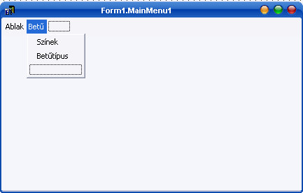 Szükség van még egy címkére, valamint a colordialog és a fontdialog komponensre A szükséges eljárások: procedure TForm1.Sznek1Click(Sender: TObject); if colordialog1.