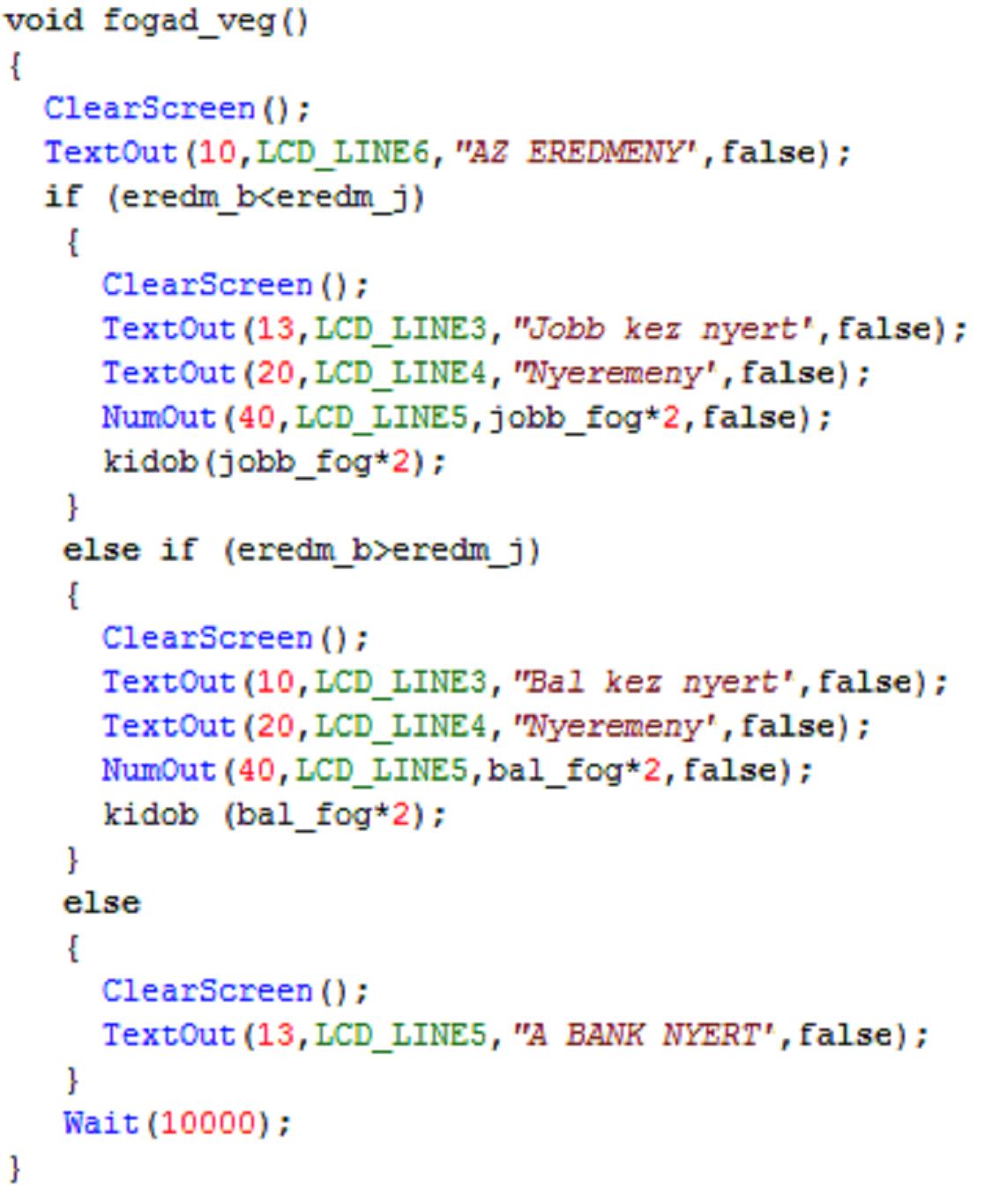 A void SendRS485String(const string msg) és a void WaitForMessageToBeSent() függvények nem saját fejlesztésűek.