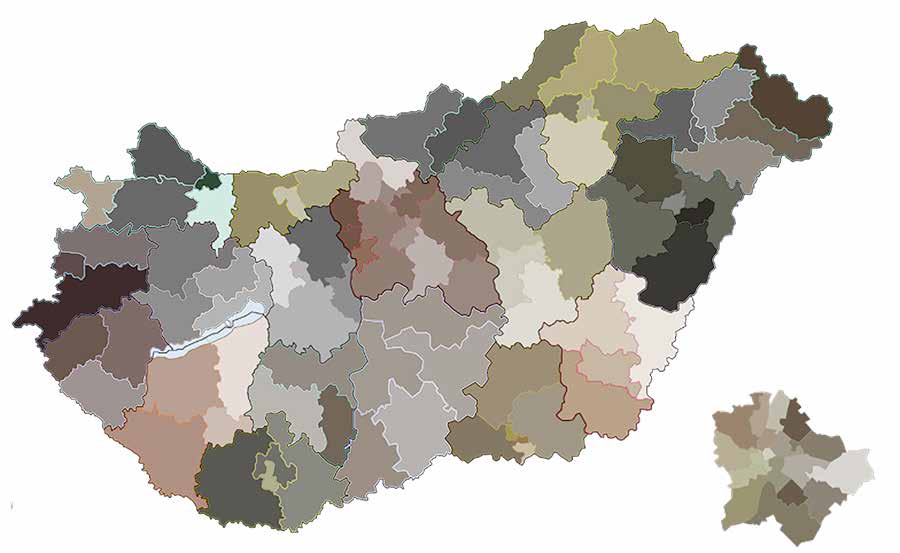 Az új választókörzet-határok Magyarországon Forrás: Századvég, Geox Kft.