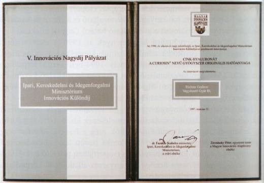 16. ábra, A Curiosin innovációs különdíja Az összes gyógyszerforgalmat tekintve a Richter Gedeon Rt. 1997 óta piacvezető Magyarországon, 2003-ban közel 32 milliárd forint forgalmat realizálva.