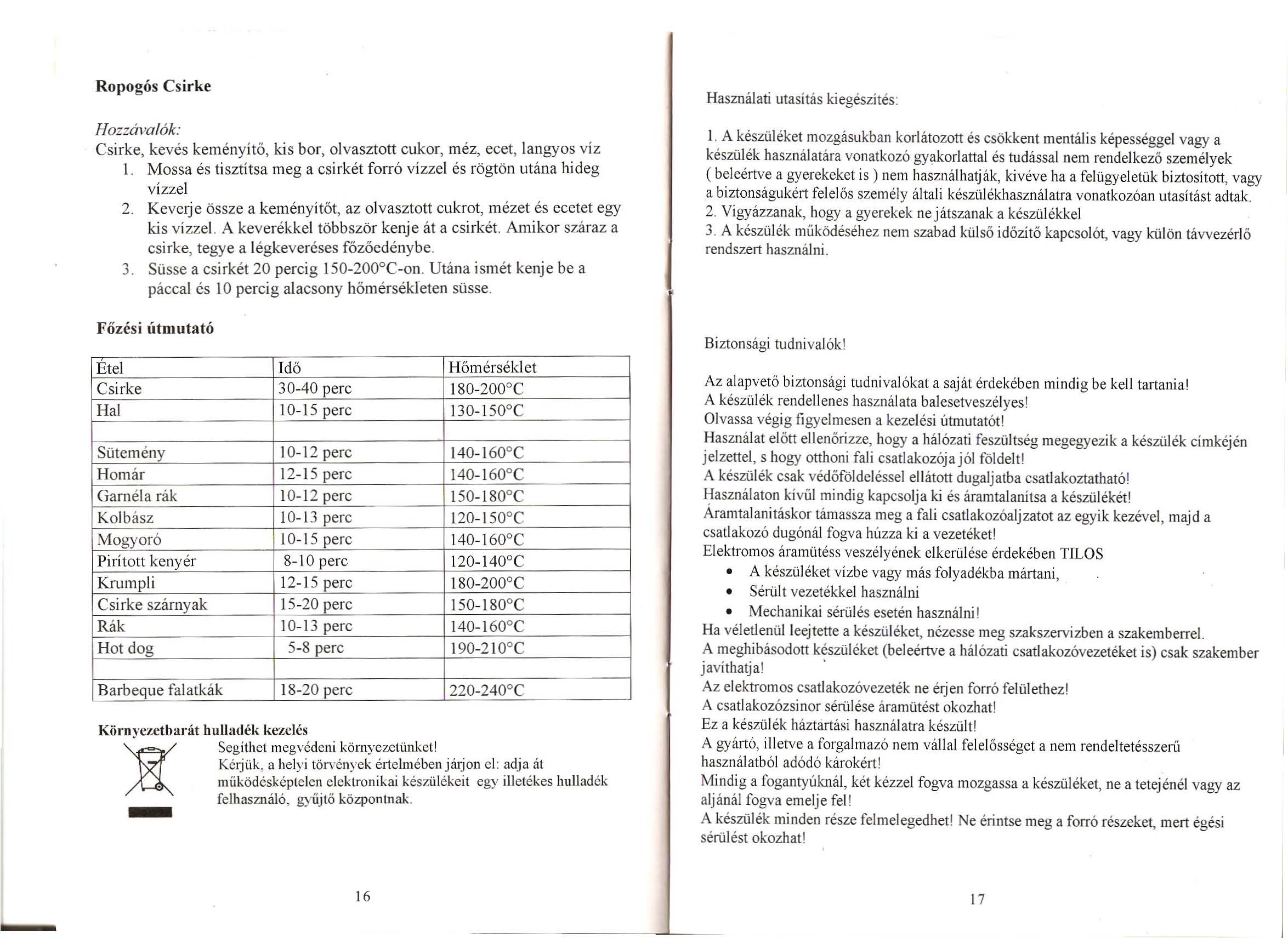 Ropogos Csirke Hasznalati utasitas kiegeszites: Hozzava/ok: I A kesziileket mozgasukban korlatozott es csokkent mentalis kepesseggel vagy a Csirke, keyes kemenyit6, kis bor, olvasztott cukor, mez,