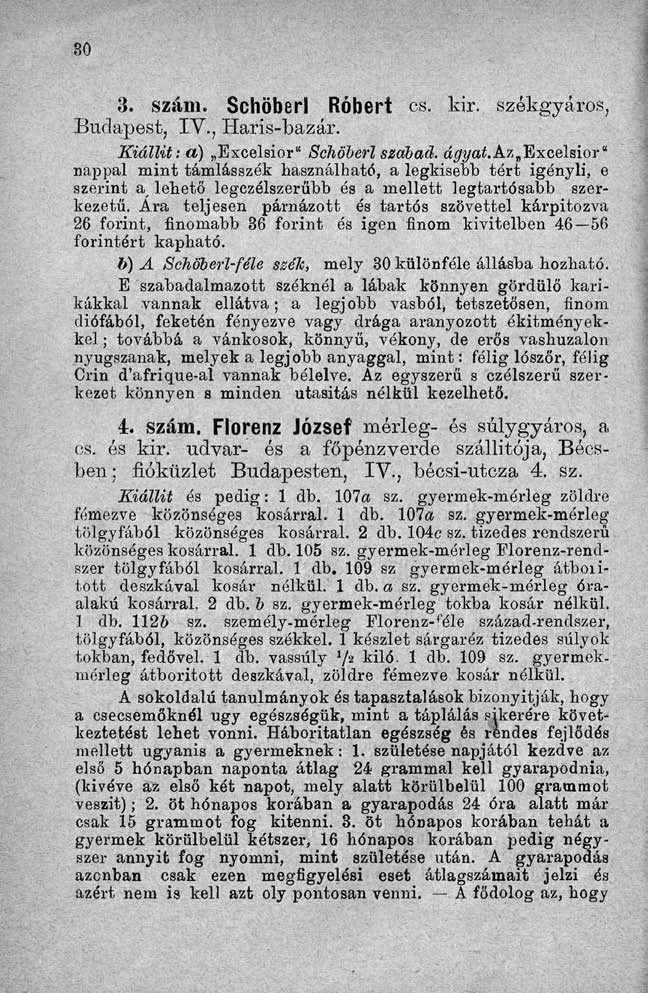 3. szám. Schöberl Róbert es. kir. székgyáros, Budapest, IV., Haris-bazár. Kiállit: a) Excelsior" Schöberl szabad. á^«/aí.