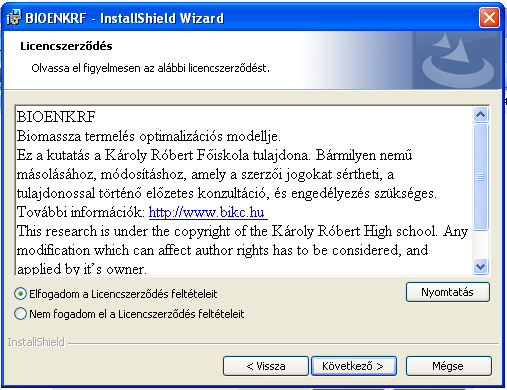 A telepítés folytatásához a Következő gombra