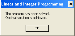 Optimal solution is achieve optimális megoldás However the problem is infeasible nincs lehetséges megoldás However the problem is unbounded a célfüggvény nem korlátos Alternate solution végtelen sok