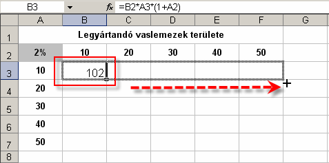 Végezetül másoljuk a képletet vízszintesen, majd függőlegesen (a