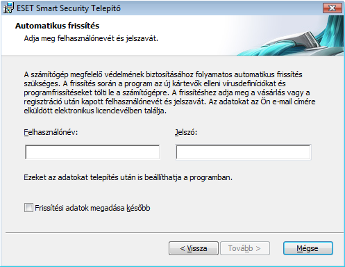 2. Telepítés A program megvásárlása után az ESET Smart Security telepítôcsomagja letölthetô az ESET magyarországi weboldaláról (www.eset.hu/letoltes).