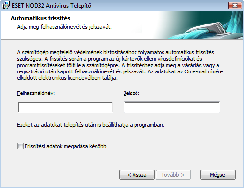 2. Telepítés A program megvásárlása után az ESET NOD32 Antivirus telepítôcsomagja letölthetô az ESET magyarországi weboldaláról (www.eset.hu/letoltes).