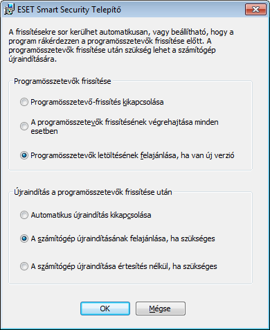 A Programösszetevők letöltésének felajánlása, ha van új verzió lehetőséget választva egy megerősítést kérő párbeszédpanel fog megjelenni, mielőtt a rendszer a programösszetevők letöltéséhez