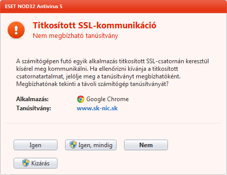 4.2.3.3.1 Tanúsítványok Az SSL-alapú kommunikáció böngészőkben vagy levelezőprogramokban való megfelelő működéséhez az ESET, spol s r. o.