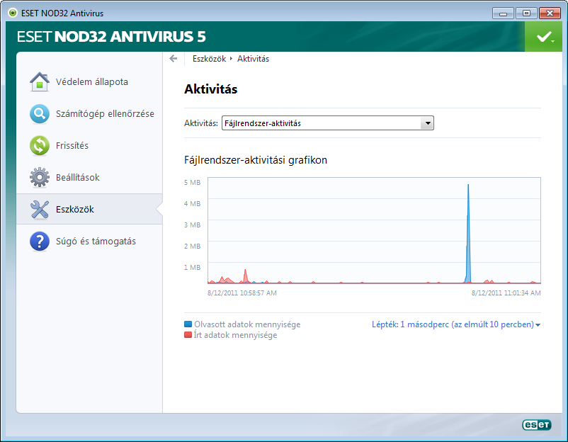 4.4.5 Aktivitás Az aktuális fájlrendszer-aktivitás grafikonos formában való megjelenítéséhez az Eszközök lapon válassza az Aktivitás lehetőséget.