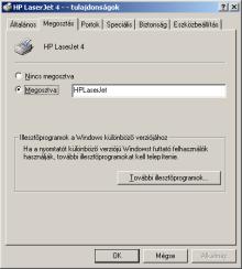 A többi kategóriában módosíthatjuk a nyomtatóport beállításait, a használt illesztőprogramot, engedélyeket, rendelkezésre állás idejét, stb.