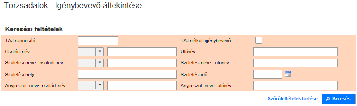 A (2) Keresési feltételekben vagy az (3) Igénybevevőre keresés vagy a (4) Szolgáltatásra keresés képernyőrészben lehet kiválasztani a keresett szolgáltatást.