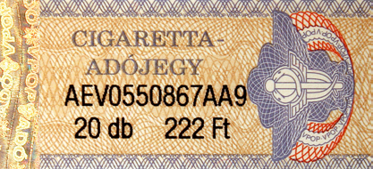 ellátott hologramfólia Kétszer egykarakteres betűjelből és tíz (00X0000000X0) Cigarettaadójegy 2001.