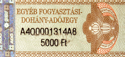 és tíz (X000000000X0) Egyéb fogyasztásidohány-adójegy 2001. január 1-től z Egyéb fogyasztásidohány-adójegy szöveget tartalmazza.