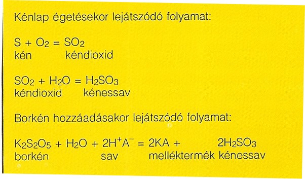 A kénnek antibakteriális hatása van a borban, vagyis elpusztítja a préselés során belekerült baktériumokat. A kénessav nagyon bomlékony vegyület, ezért helyben szokták előállítani.