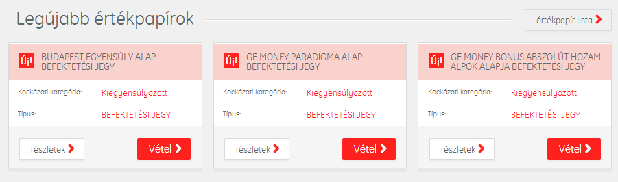 legújabb értékpapírokat egyből megvásárolhatja vagy megnézheti