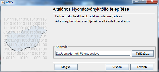 1. Függelék: Az ÁNYK telepítése Maga az ÁNYK-aBevJava a Nemzeti Adó- és Vámhivatal honlapjáról tölthető le, jól látható helyen, a "Nyomtatványkitöltő programok" alól.