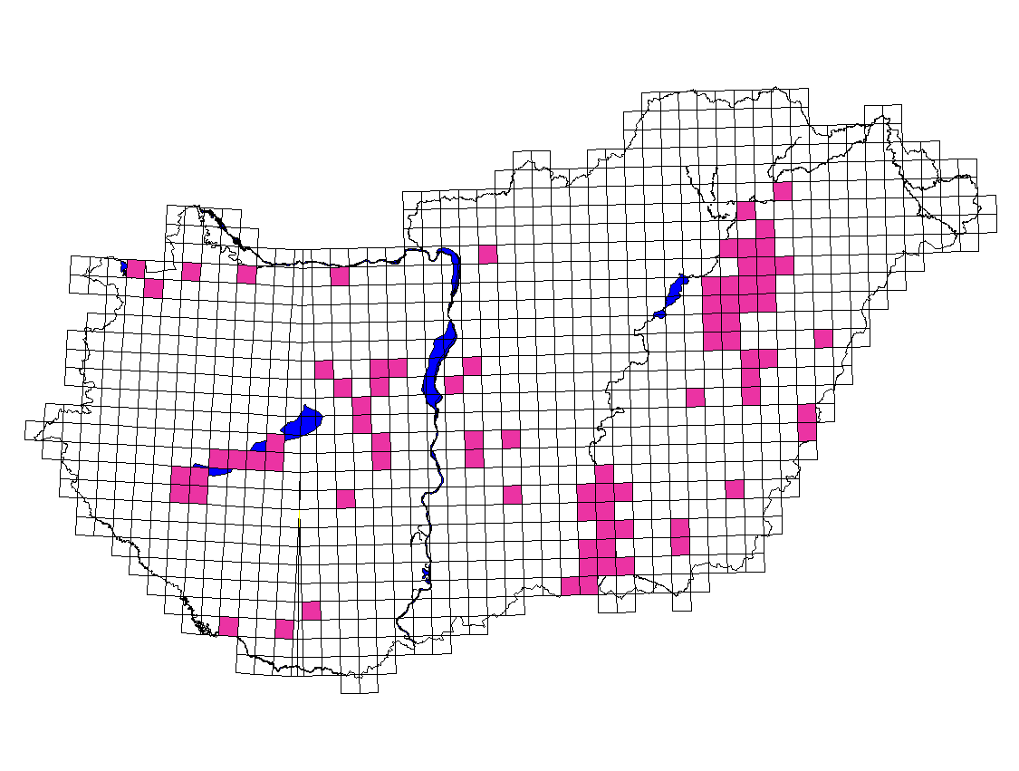 4.1.17 A legdiverzebb réceélőhelyek Magyarországon Készítettem egy egyesített térképet azokról az élőhelyekről, ahol az elmúlt 50 évben legalább 5 különböző récefaj fészkelését jelezték (22.térkép).