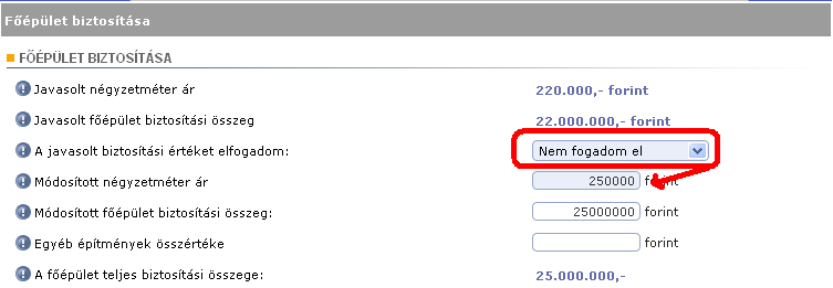 51 77. ábra: Ha nem fogadja le a javasolt nm árat adja meg a módosított összeget. 7.1.4 Melléképületek adatai Ez a képernyő csak abban az esetben jelenik meg, ha az alap paraméter oldalon az épület adatainál melléképület is megjelölésre került.