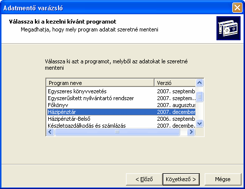 78 Kulcs-Egyszeres és Kulcs-Egyszeres PLUSZ 3. Mivel a varázsló univerzális mentési eljárásokat alkalmaz, ezért először azt kell kiválasztanunk, melyik Kulcs-Soft rendszerből végezzük.