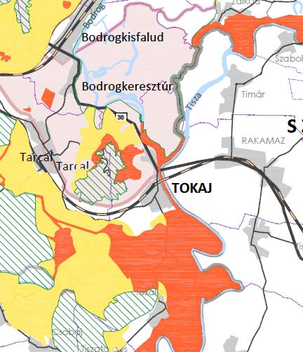 47. ábra: Országos ökológiai hálózat (Forrás: Tokaj-Hegyalja Történelmi Borvidék Kultúrtáj Világörökségi helyszínre és védőövezetére vonatkozó világörökségi Kezelési terv szakmai előkészítésére