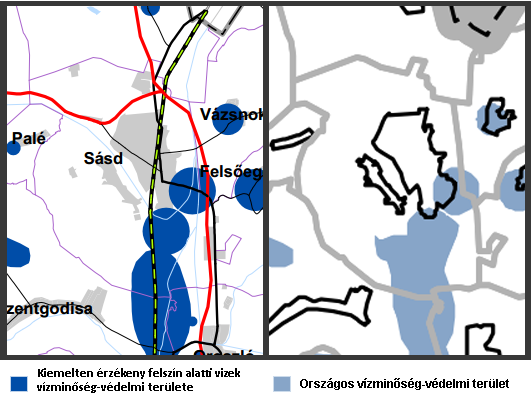 89 A hatályos megye területrendezési terv Kiemelten érzékeny felszín alatti vizek vízminőség-védelmi terület övezete, illetve az Országos területrendezési Terv Országos vízminőség-védelmi terület