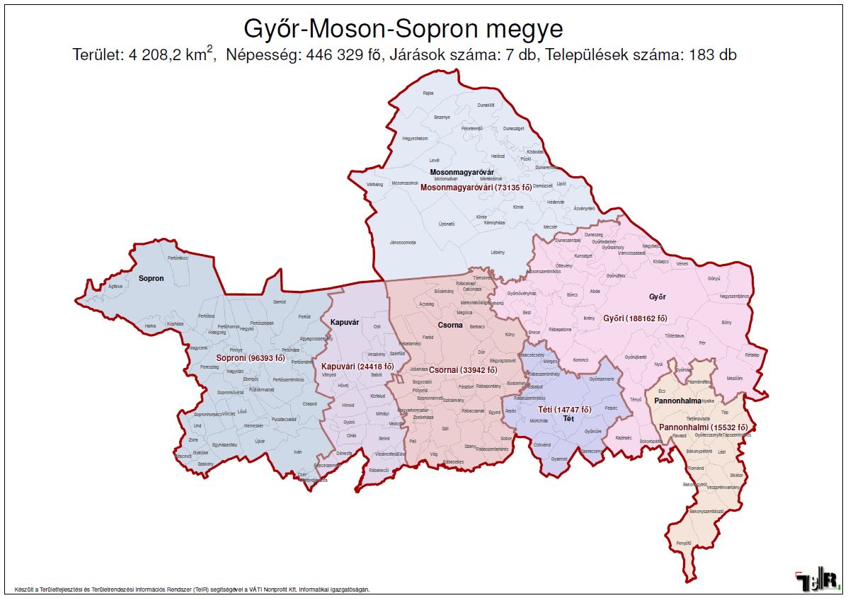 12. ábra: Győr-Moson-Sopron megye járásai 2013-tól 3.2.5. Népesség, demográfiai folyamatok A megye lakosainak száma 2012. január 1-jén 451.