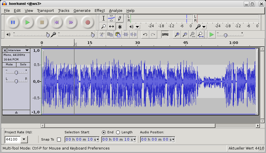 6 3. Az első felvétel és a visszahallgatás Rögzítés és moduláció Audacity megnyílik a pálya terület üres.